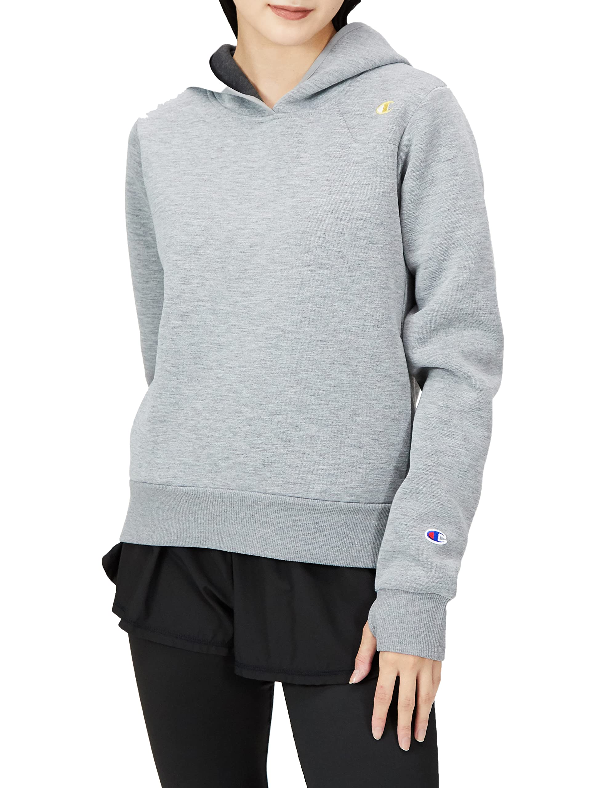 

Champion Techweave 3LS Hooded Long Oxford Size M Women s Sweatshirt, CW-WS102, Sleeve, Stretch, Warm, Water-Repellent, One-Point Logo, Gray,