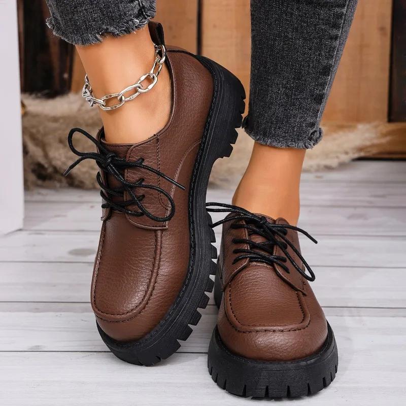 New Plus Size Women'S Thick-Soled Casual Shoes Round Head Spring And Autumn New Small Leather Shoes Fashion Versatile