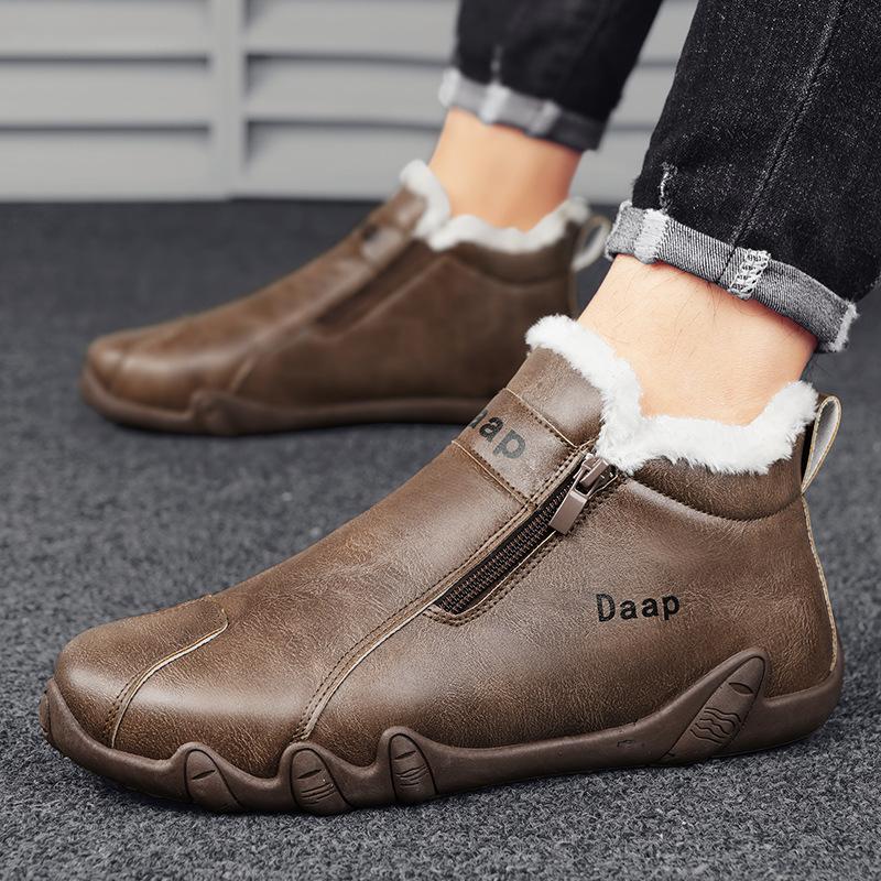 Men's Velvet Cotton Shoes Warm Cotton Boots Snow Boots Casual Leather Shoes Workwear Shoes Outdoor Hiking Shoes Dirt Resistant and Waterproof Boots