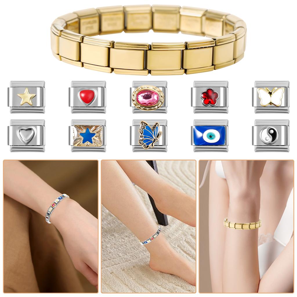 1 sada Modulární náramky Italian Charm Nerezová ocel Módní DIY Modulární náramek Šperky Dárky Pro Ženy Muže Elastické náramky