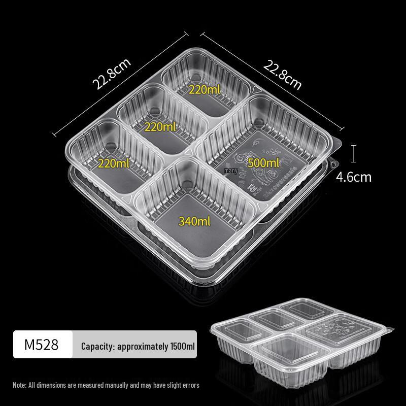 Molona 1500ML 5-Compartment Disposable Plastic Meal Box