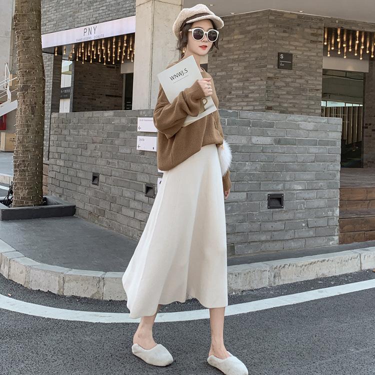 Women's Knitted High Waist Skirt Dress Autumn Winter Ladies Elegant Party Midi Skirt A Line Thicken Warm Skirts Female