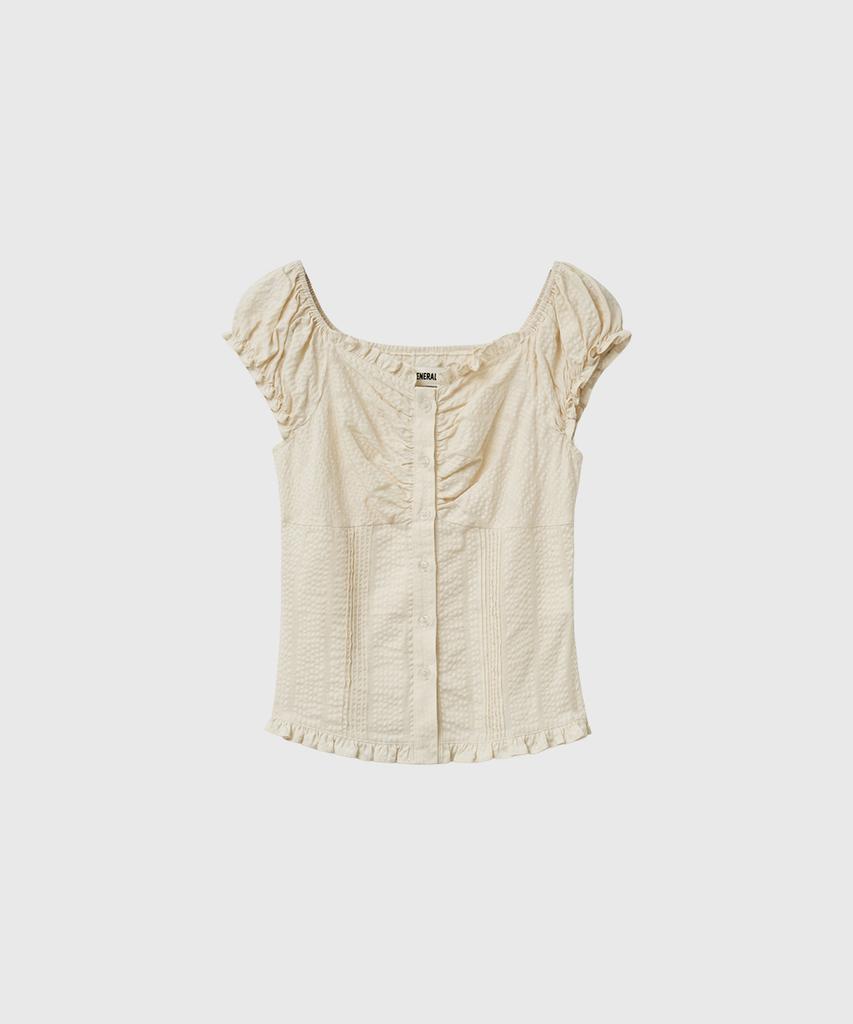 GENERALIDEA Cap Sleeve Shirred Puff Blouse [Cream] / Gf2Lbl516