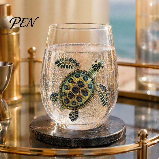 Beach House Kitchen Decor Marine Animal Theme Clear Glass Tumbler, Handcrafted Painted Glassware, Artistic Nautical Decorative Cup Creative