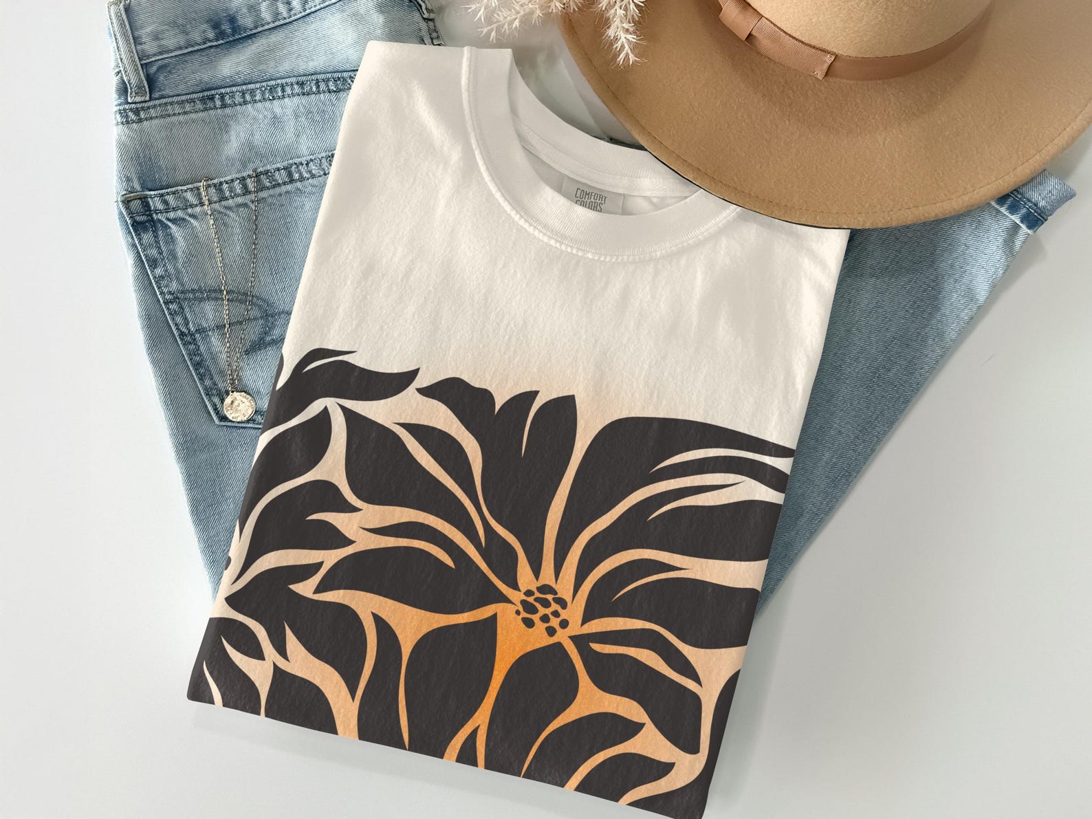 Abstract Floral T-Shirt, Modern Botanical Art Tee, Boho Flower Graphic Top S