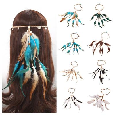 Beaded Feather Headband Tassel Indian Headband Fashion Ethnic Style Headdress  Masquerade