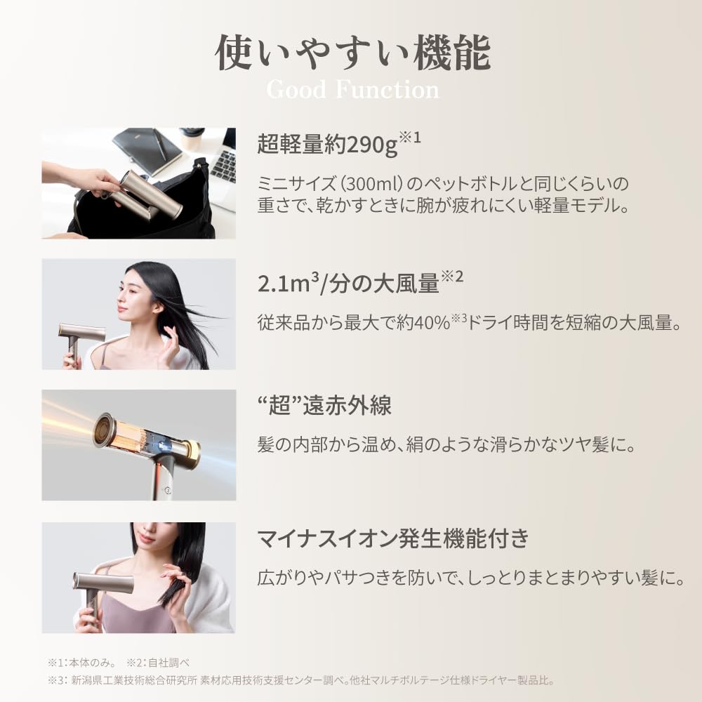KINUJO Voyage Hair Dryer Internationally Far Includes Gift [Official] HW001, Compatible, Ultra-High Airflow, Ultra-Lightweight, Infrared, Compact,