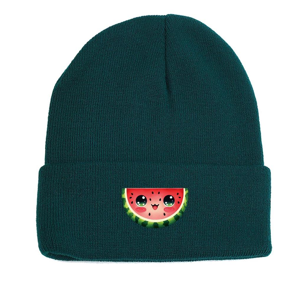 Cartoon Watermelon Warm Knitted Hat Beanie, Fruit Skullies Beanies Autumn Cuff Solid Bonnet Knit Hat Beanie