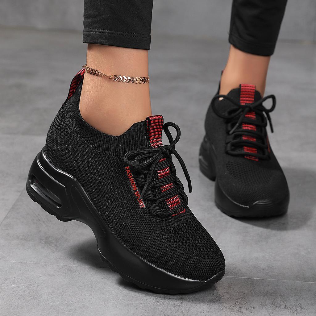 Flying woven sports shoes 2025 new summer height increase women's shoes mesh white shoes casual shoes dad shoes tide