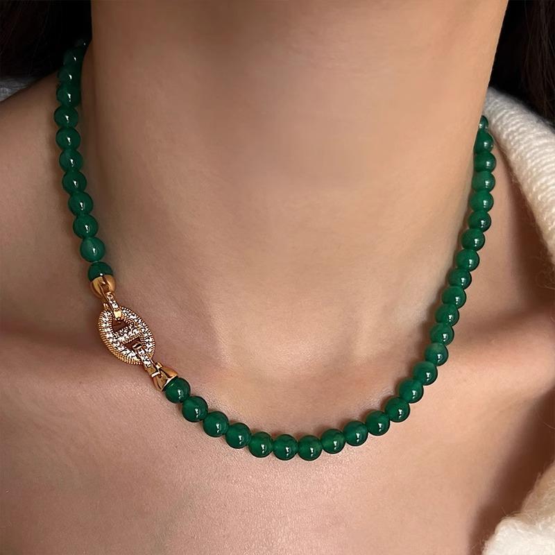 New Arrival 100% Natural Green Chalcedony 14K Gold Filled Female Beads Chain Necklace Promotion For Women Birthday Gifts