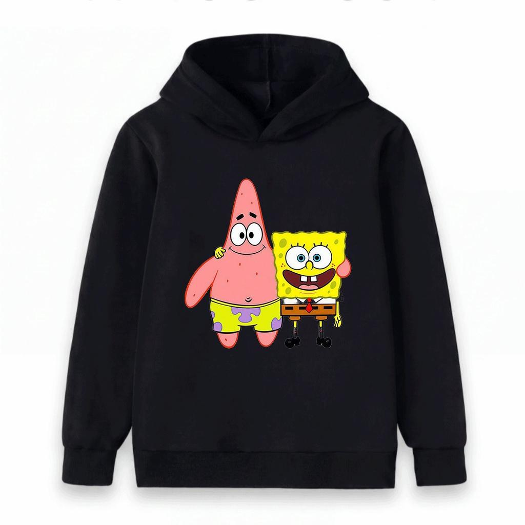 Kids Boys Girls Hoodie, Cute Cartoon Star Sponge Printed Pullover Hooded Sweatshirt Casual Warm Top for Toddlers