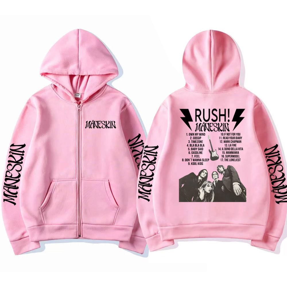 

Italian Rock Band Maneskin Rush Poster Zipper Hoodie Men Women Sweatshirt Male Loose Fashion Streetwear Y2k Coats 3XL