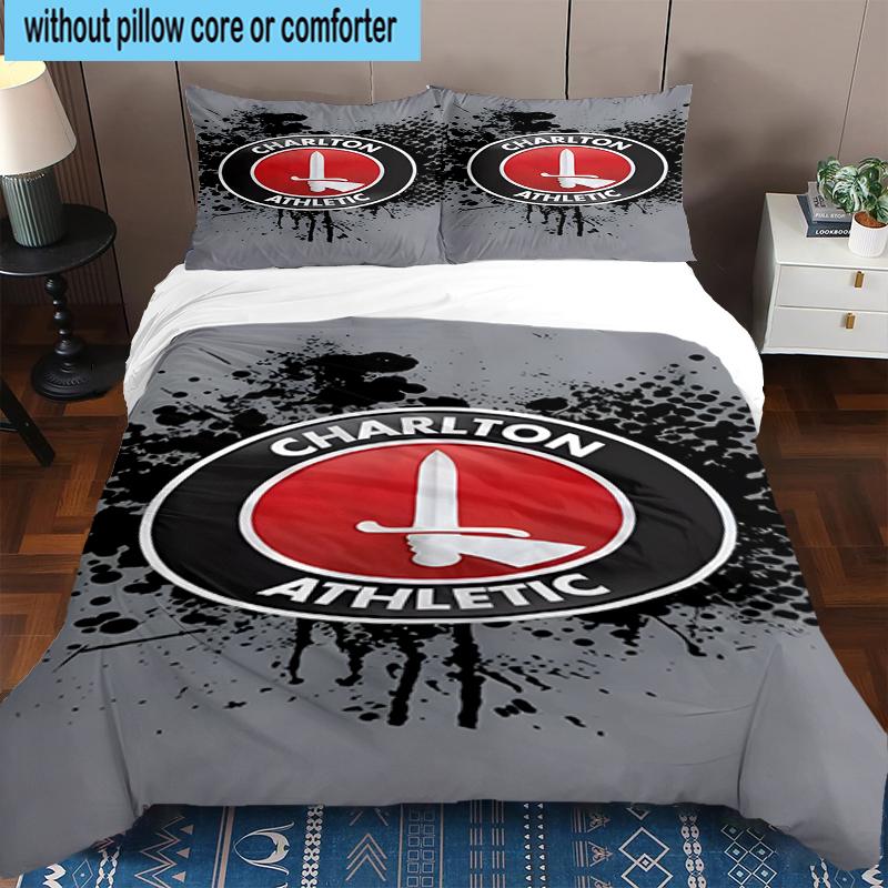 3PCS Football Charlton-Athletic Crest Bedding Set,Including 1pc Duvet Cover And 2pcs Pillowcases Perfect for Bedroom, Dormitory, Fan Christmas Gift