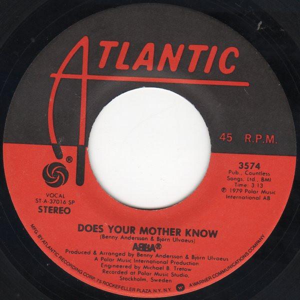 7-дюймовая пластинка ABBA Does Your Mother Know Kisses Of F 3574 Atlantic 1979 Канада SoulFunk Б/у