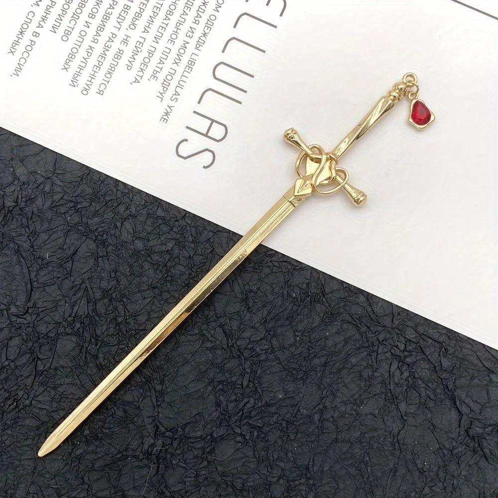 Ruby Pendant Vintage Hair Stick Headband, Vintage Style Headwear, Hanfu Paired with Exquisite Hairpin Accessories.