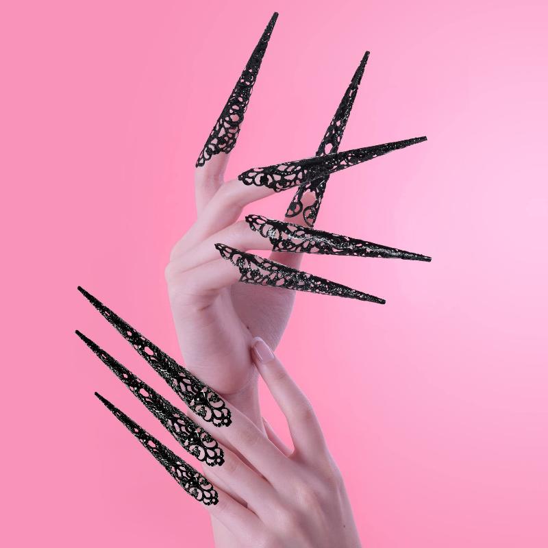 10 Pcs Indian Thai Dance Peacock Belly Dance False Nail Finger Jewelry Decoration Hollow Finger Cots False Nail Finger Nail Tip