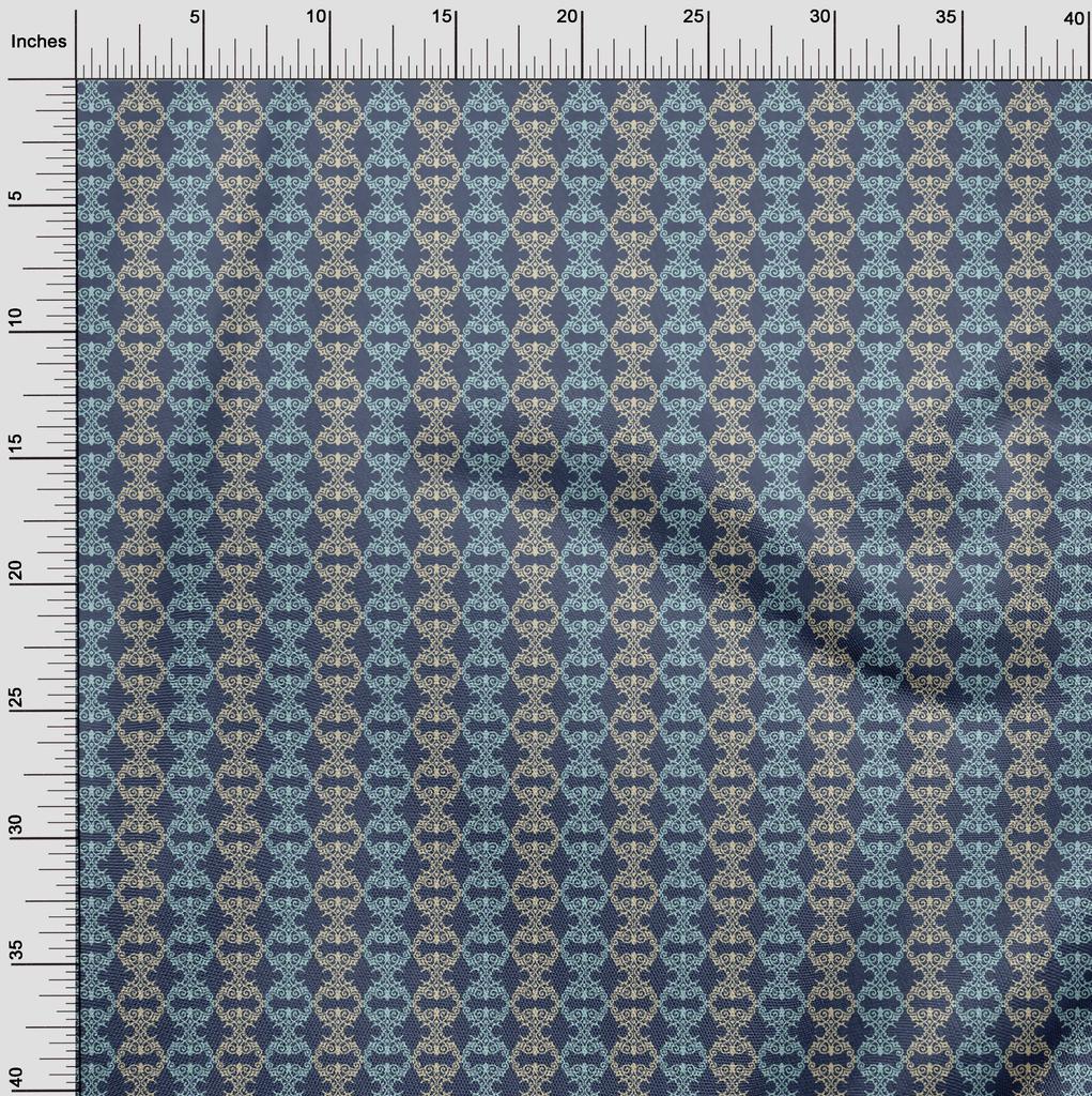 oneOone Cotton Poplin Blue Fabric Damask Dress Material Fabric Print Fabric By The Yard 42 Inch