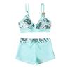 Tankinisett med blomstermønster for kvinner, Elegant 2-delt bikini-badedrakt med justerbare stropper og høy midje, Sommerstrandklær
