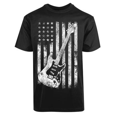 Amerikan Bayrağı Gitar Müziksever Gitarist Hediği Tişört %100 Pamuk Bisiklet Yaka Yazlık Kısa Kollu Günlük Erkek Tişörtü Beden S-3XL