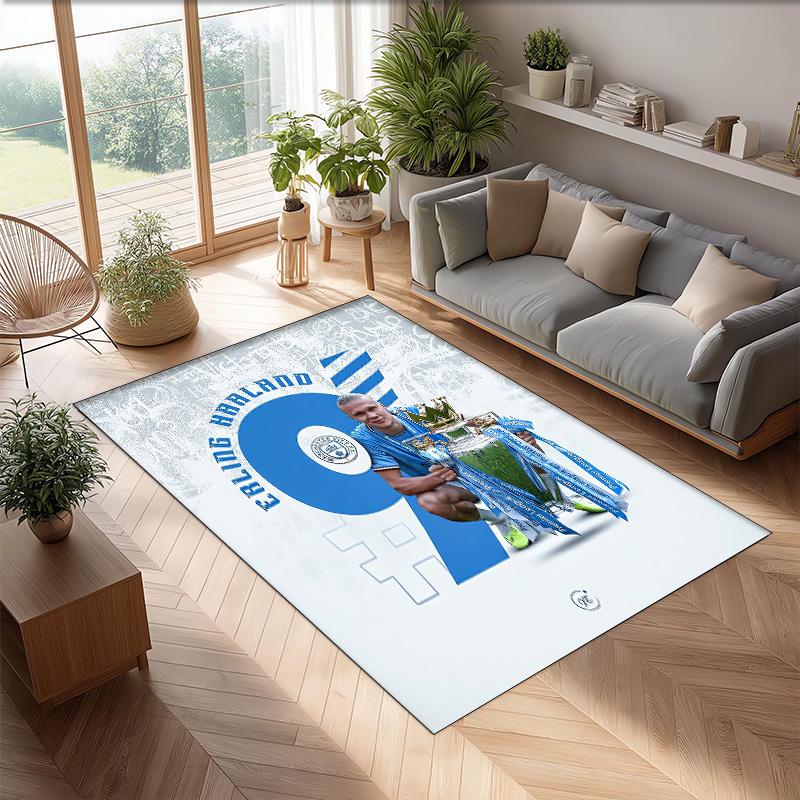 Tappeto in Flanella Stampato Erling Haaland Antiscivolo Morbido Poliestere Tappeto per Pavimento Tappetino Decorativo da Interno per Camera da Letto Soggiorno Divano
