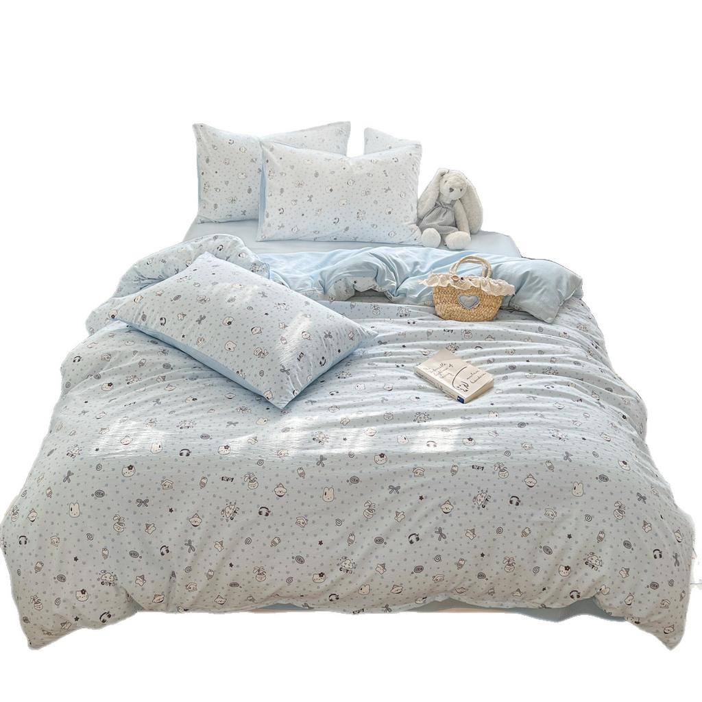 New Double Yarn Four-piece Printing Design Ins Style Student Dormitory Bed Sheet Mattress Quilt Cover Machine Washable