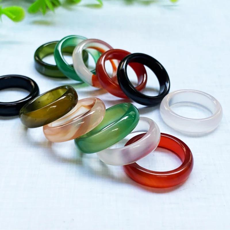 Girls  HipHop Party Wedding Agate Ring Vintage Colorful Round Natural Stone For Women Unisex Finger Rings Charms Jewelry