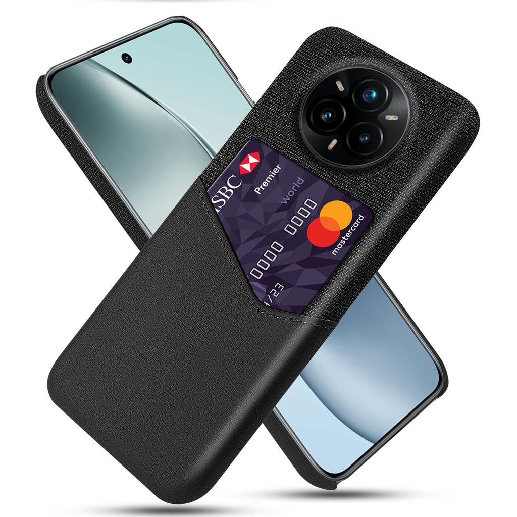 For Realme 14 Pro+ 5G Case PU Leather Cloth Texture Hard PC Phone Cover with Card Holder
