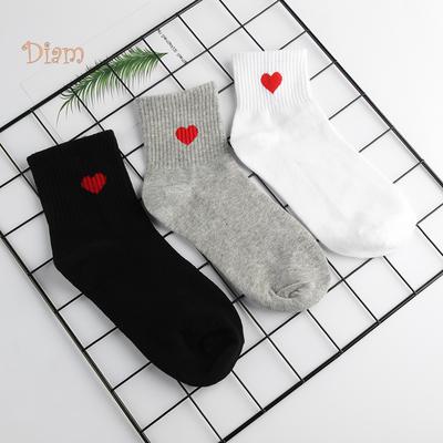 TOPMART Women Solid Color Love Heart Breathable Cotton Elastic Middle Tube Socks