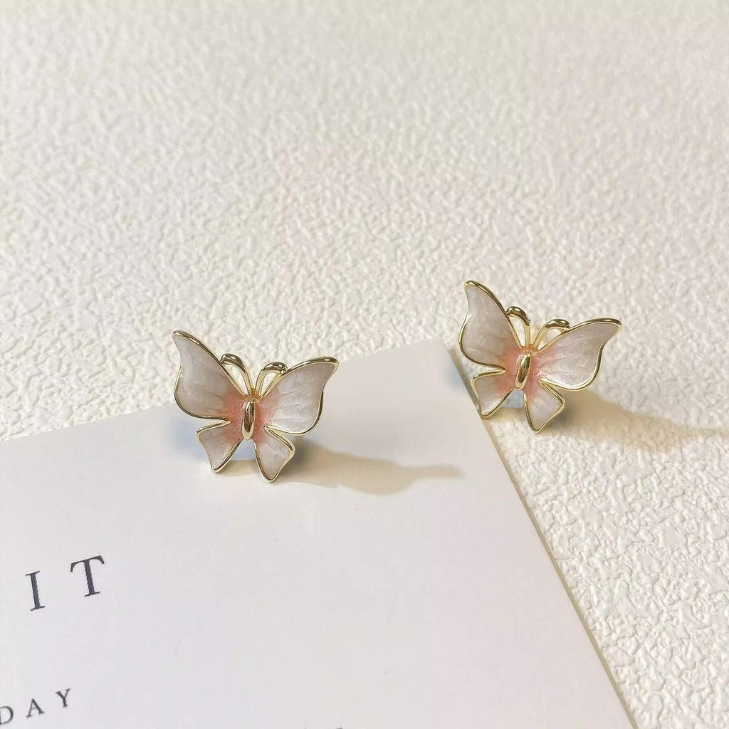 Elegant Pink Butterfly Earrings: Forest-Style Gold-Plated Design with S925 Silver Needle - Versatile Light Luxury for Women