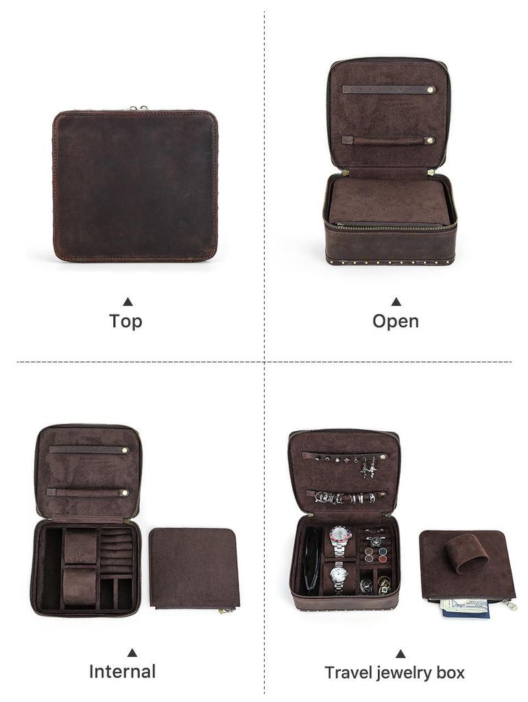 Vintage Crazy Horse Leather Riveted Watch and Jewelry Box