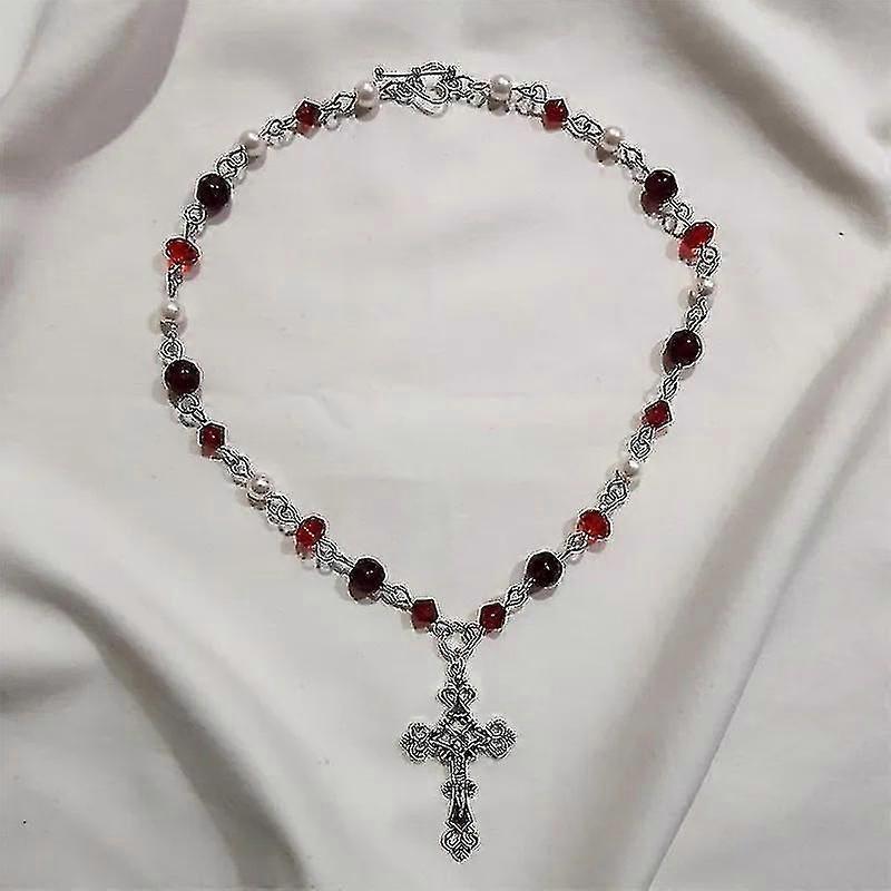 Stunning Red Cross Necklace Black Gothic Statement Rosary Style Grunge Necklaces Women 2021 Jewelrye Y2k