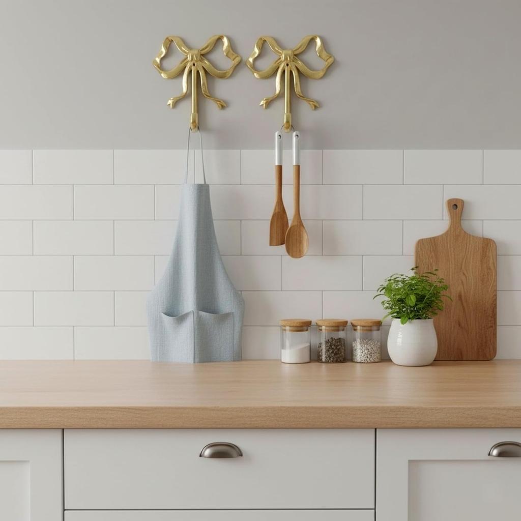 FUN 2pcs Bow Hook Bowknot Hook Bow Hooks for Wall Bowknot Brass Hook Gold Wall Hooks for Hanging Coat Hat Towel - Small(2.76X2.36X0.79in