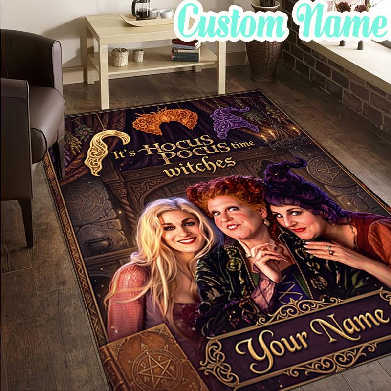 Custom Name Magical Three Witch Rug, Office Rug, Chair Rug, Carpet for Living Rooms, Doormat Game Rug Home Decor Christmas Gifts