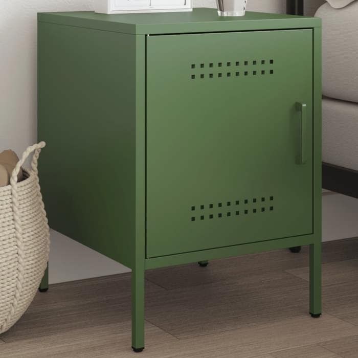 VidaXL Olive Green Bedside Table 36x39x50.5 Cm Steel, Cabinet, Side Cabinet, Phone Stand, Bedside Table, 842918
