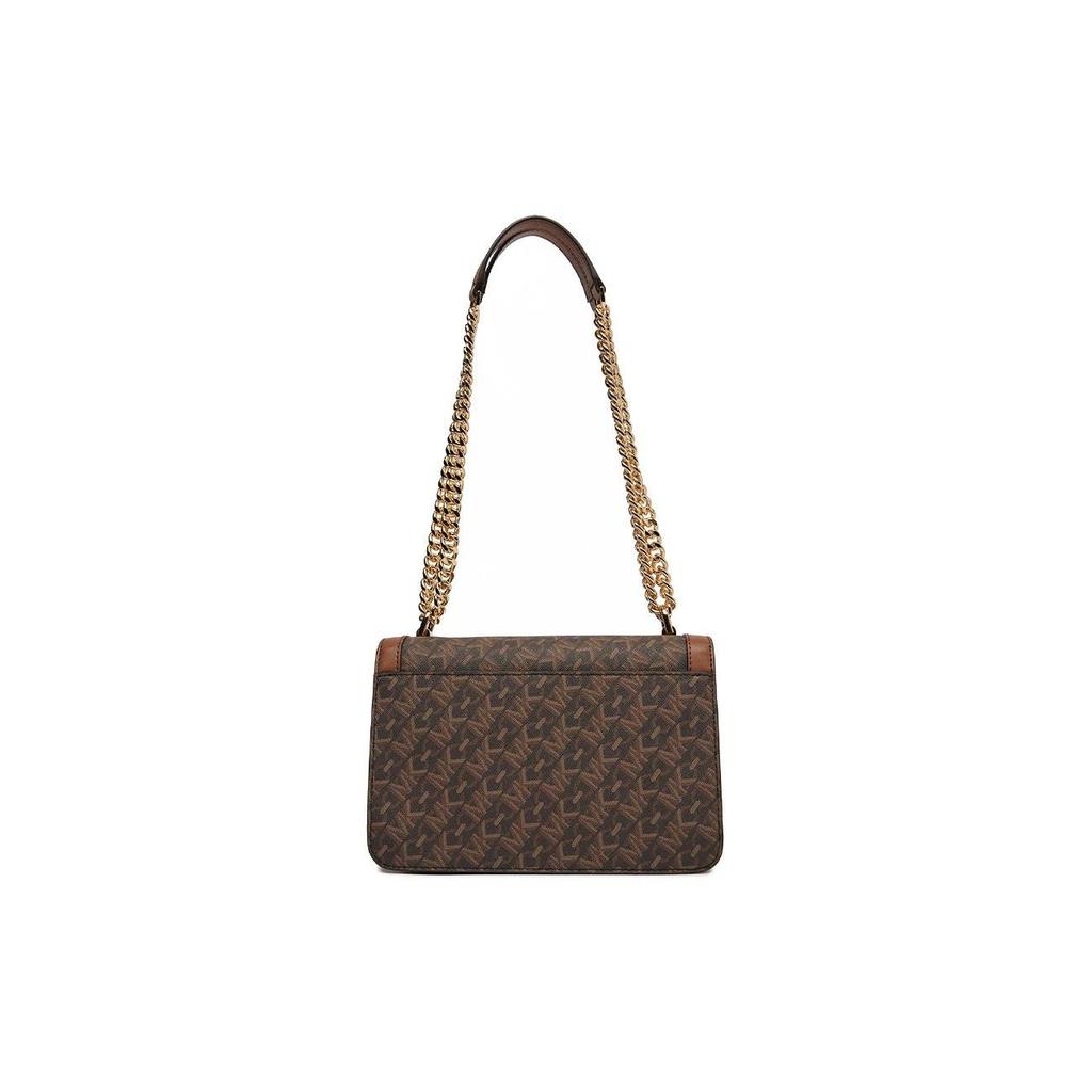 Michael Kors Heather Metal Decoration Flap Design Faux Leather Tote Shoulder Bag Women bags Dark-Brown Acorn-Brown 30R4G7HL3B-BRN-LUGGAGE