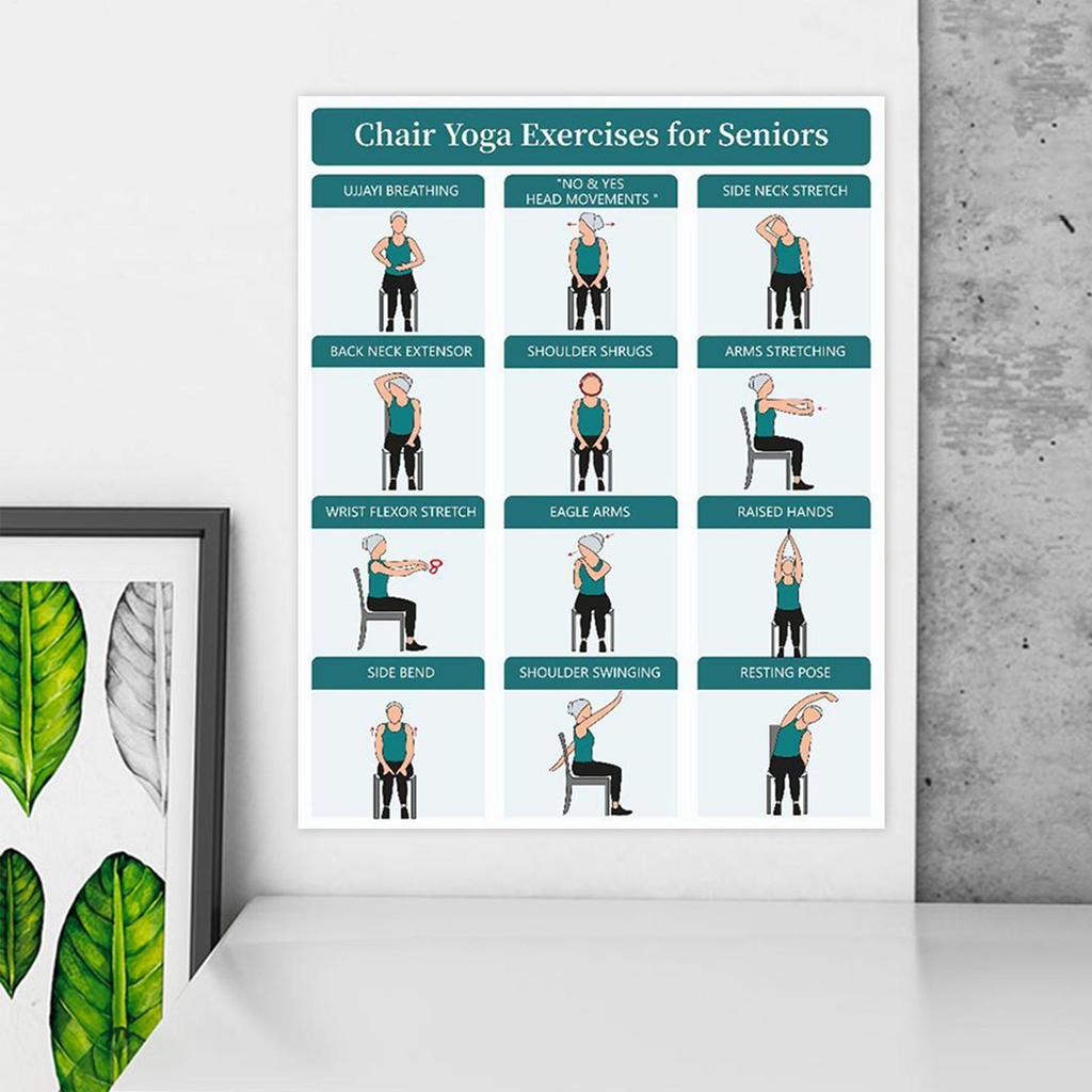 Stuhl Yoga Chart Illustrierte Trainingszubehör 4 Stück Yoga Sitzendes Workout Poster für Senioren Anfänger Fitness Flexibilität
