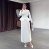 Ropa de mujer Amazon europea y americana nuevo estilo pequeño fragante blanco cuello alto cintura traje top falda larga plisada conjunto