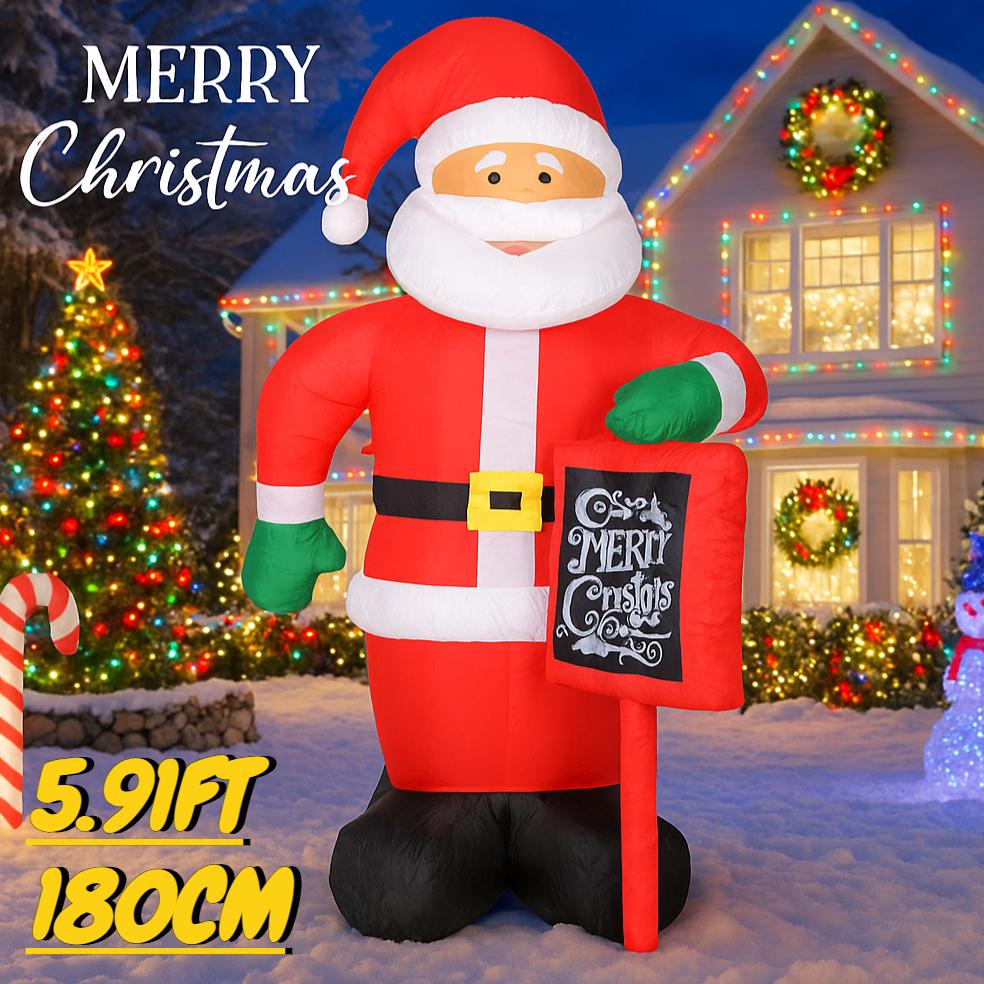 5.9FT Christmas Toy Inflatable Santa Claus Decorations With LED Lights Xmas Ornament for Yard Lawn Home Party Xmas Supplies Gift