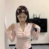 Cotton V-neck Long-sleeved T-shirt Women's Spring and Autumn New Design Sense Slim-fitting Spice Girl with Sweet Inner Bottoming Shirt Top