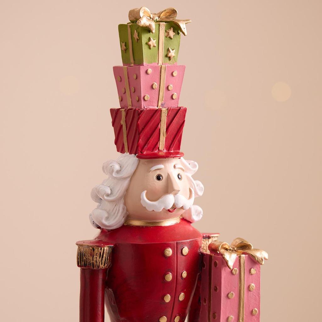 Resin Nutcracker Soldier Ornament with Christmas Wreath Gift Box