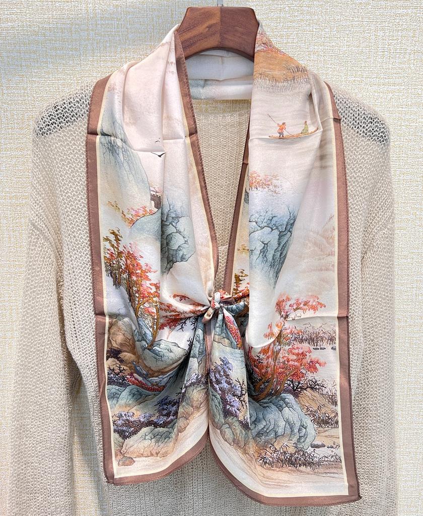 Thousand Miles Of Jiangshan Picture 100% Mulberry Silk Scarf Large Square Scarf Chinese Style Silk Scarf Shawl Spring And Autumn Send Mom