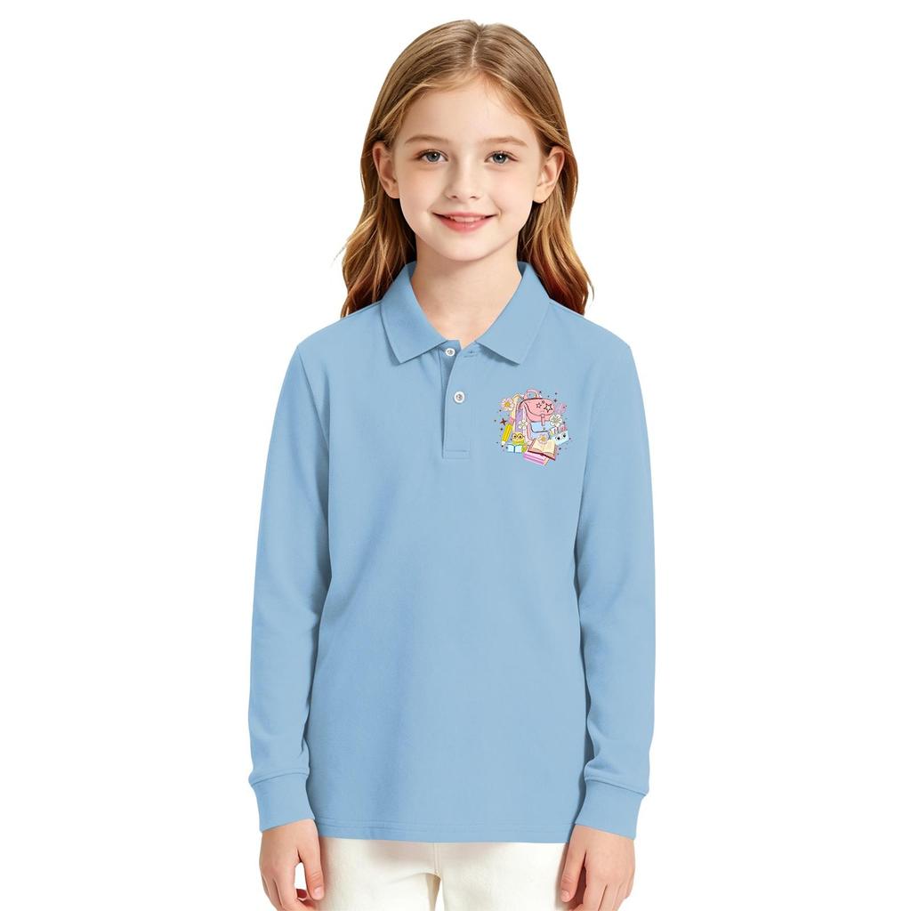 Girls Long Sleeve School Uniform Top Casual Print Shirt for Back to School