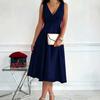 Women's Sleeveless V-Neck Wrap Front Cocktail Midi Dress