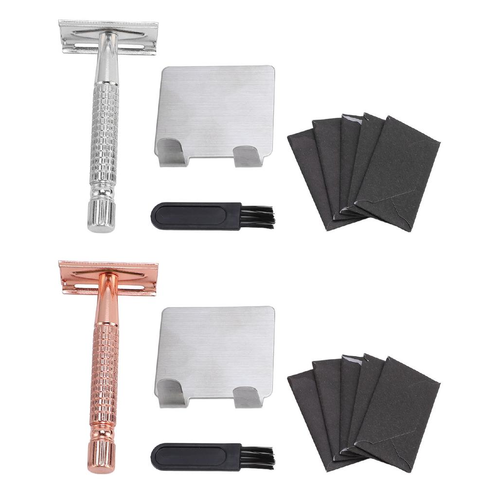 Long Handle Double Sided Shaving Tool Metal Vintage Safety Shave Tool with Refill Cutter Stand Clean