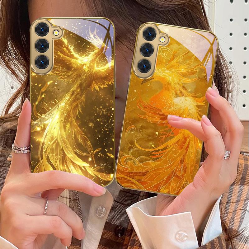 The golden red phoenix For Samsung Galaxy S20 FE S21 S22 S23 Plus S24 Ultra 25Ultra S21+ S9+ S22Plus Golden glass phone case