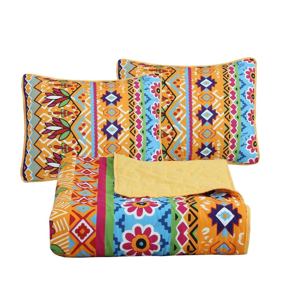 3pcs Bohemian Floral Pattern Comforter Set, 3D Digital Print, Soft-Touch Polyester, All-Season, Machine Washable, Woven