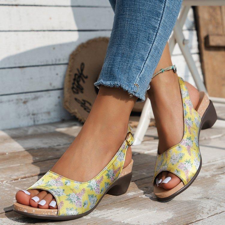 Coarse-heeled sandals women's summer fish mouth one-word buckle strap fashionable and comfortable sandals