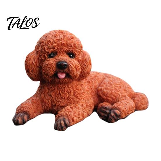 Dog Figurine Decor Realistic Teddy Statue, Desktop Small Pet Model, Cute Laying Sculpture Elegant Poodle Model for Car Dashboard, Desk, Shelf, Living