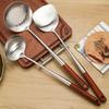 Stainless Steel Ladle Strainer Scoop with Wooden Handle Frying Skimmer Kitchen Spatula Cooking Utensil for Noodles Pasta Vegetable