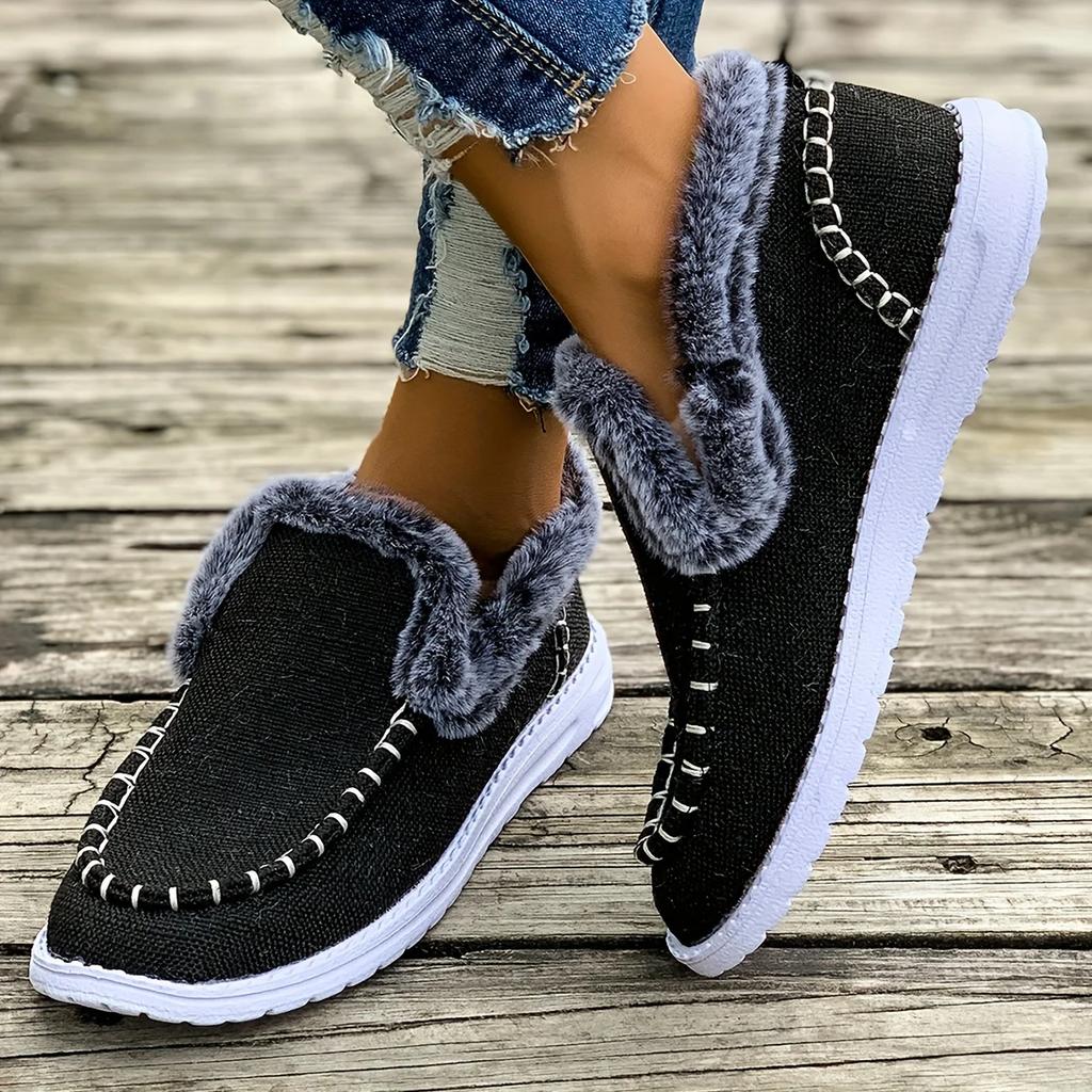 Women's naked boots with plush lining | Women's comfortable winter boots, casual shoes, round toe design, winter casual shoes